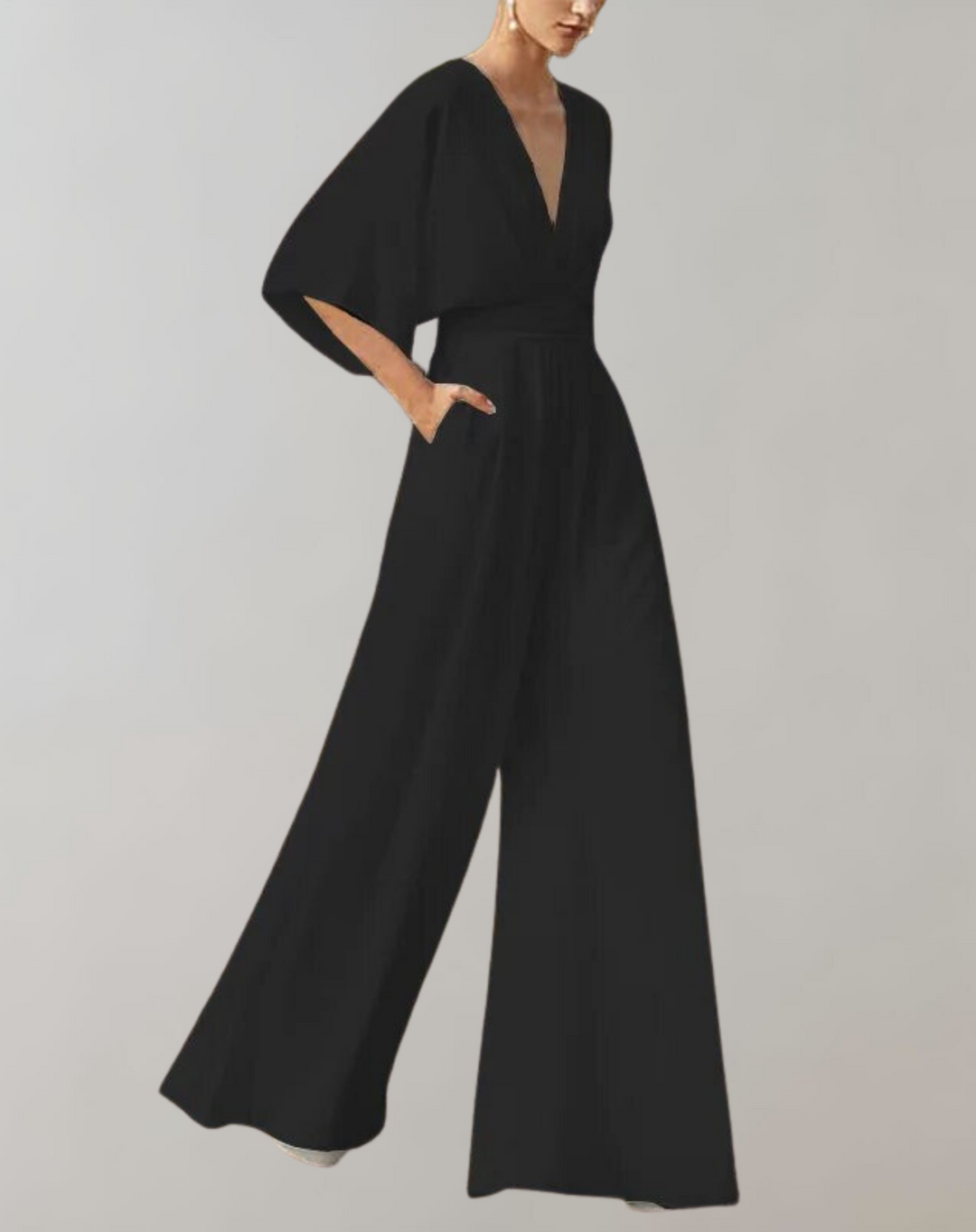 Stylish women's wide leg V-neck jumpsuit for formal parties, special occasions, and elegant events.