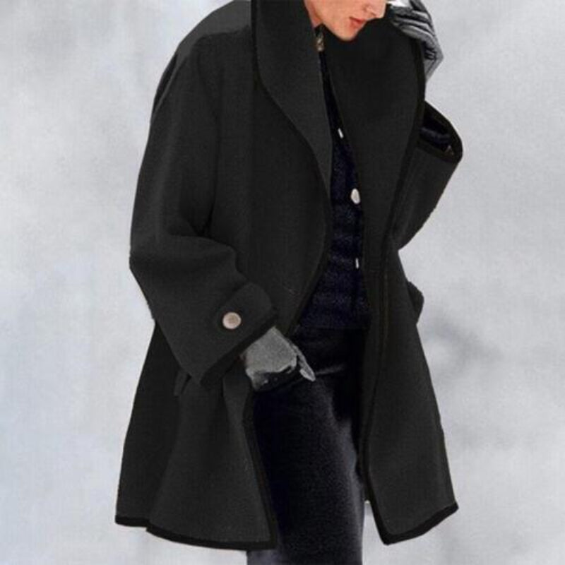 Fashionable women's double-button winter jacket, a warm and stylish outerwear piece.