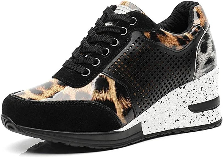 Comfortable women's wedge shoes, white, with an elevated platform. Ideal ladies' sneakers for daily fashion.