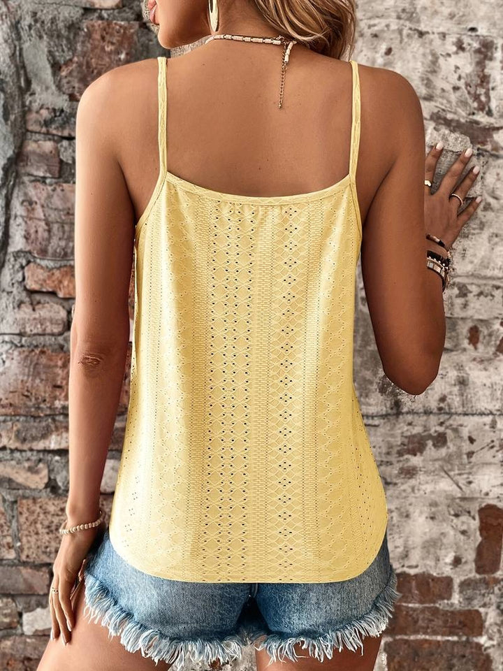 Summer fashion V-neck tank top, embroidered lace, sleeveless, breathable casual elegant wear.