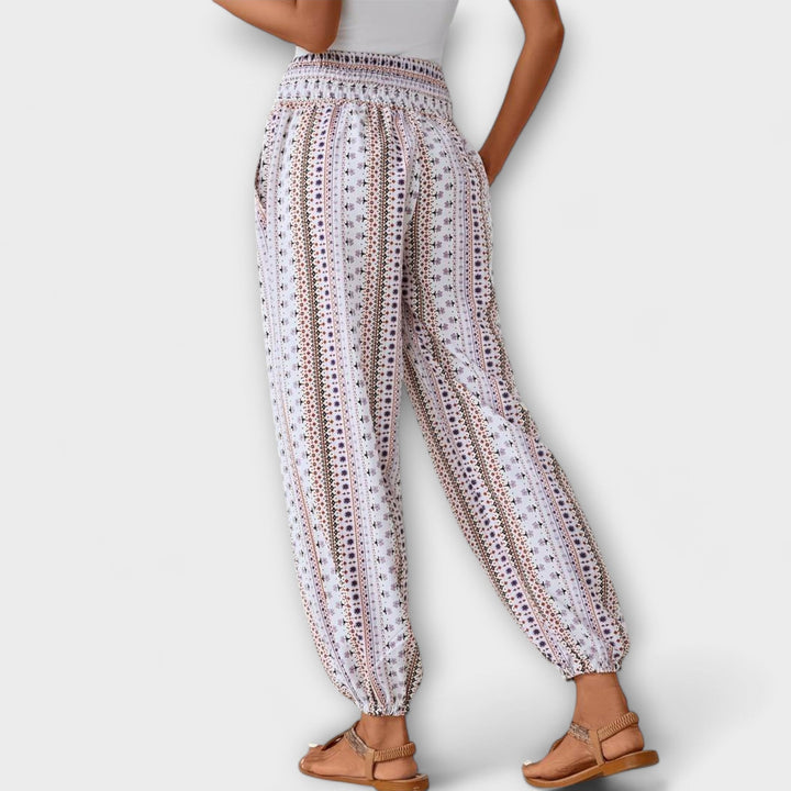 Fashionable women's trousers with a unique ethnic print, offering both style and everyday comfort.