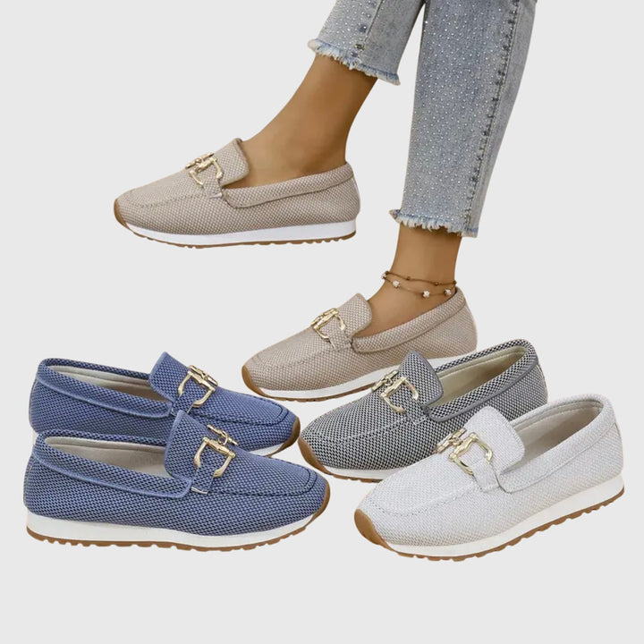 Women's casual round toe loafers with a sleek buckle, designed for effortless everyday comfort.