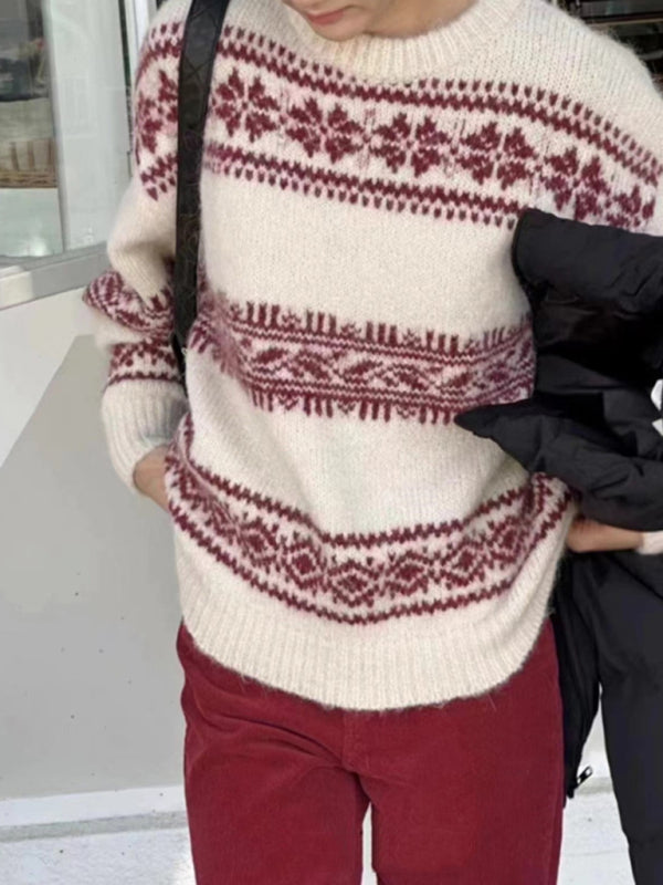 Ladies' fashionable Fair Isle relaxed fit jumper. A stylish, warm knit pullover for cozy winter days.