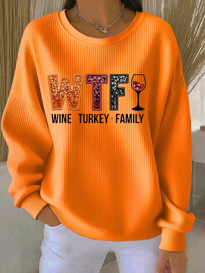 Women's fall Thanksgiving graphic long-sleeve tee. Cozy crew neck shirt for autumn holiday casual wear.