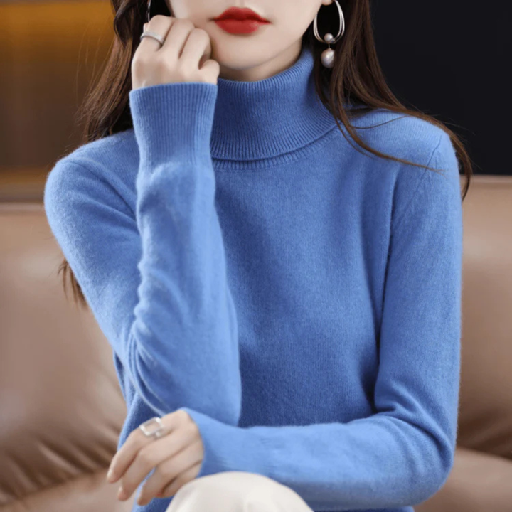 Women's fine-knit turtleneck sweater. Cozy long-sleeve top for elegant autumn & winter fashion.