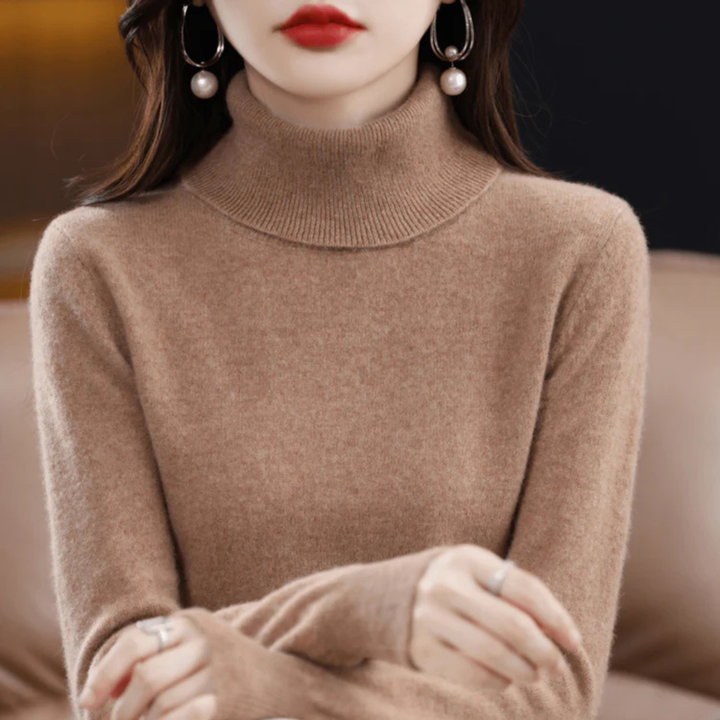 Comfortable women's fine-knit turtleneck. Cozy long-sleeve sweater for autumn & winter layering.