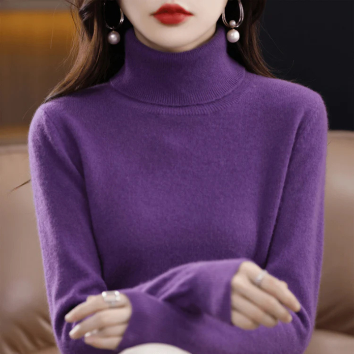 Elegant women's fine-knit turtleneck. Long-sleeve sweater for cozy autumn & winter fashion.