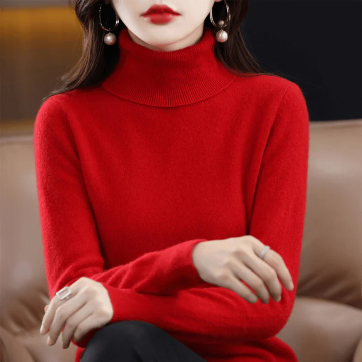 New fine-knit turtleneck sweater for women. Cozy long-sleeve top, perfect for autumn layering.
