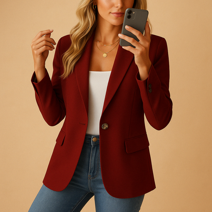 Elegantly tailored women's fitted blazer, showcasing modern design, perfect for professional & elegant fashion.