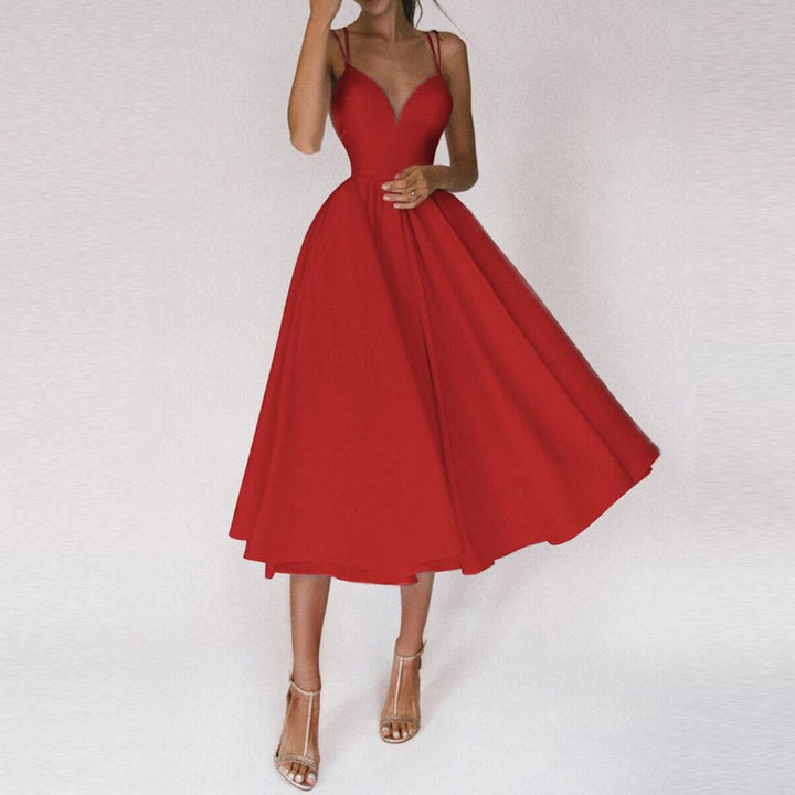Versatile women's flared midi dress with a structured bodice, offering a flattering silhouette for any event.