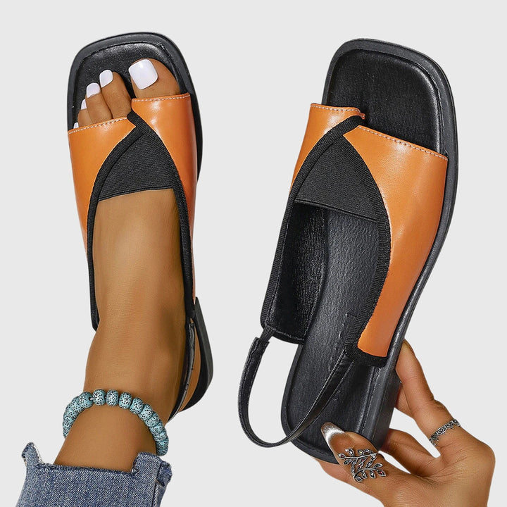 Comfortable women's everyday sandals, featuring a modern square toe and chic contrast strap design.