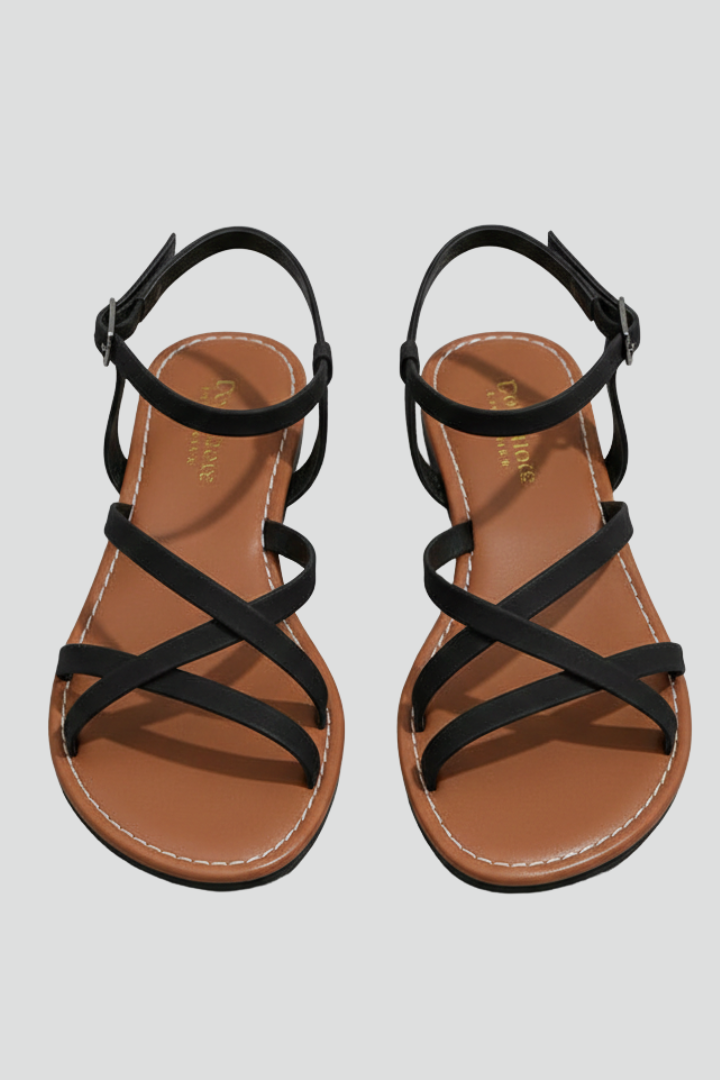 Women's flat strappy sandals with an ankle strap & open toe, perfect for summer casual wear.