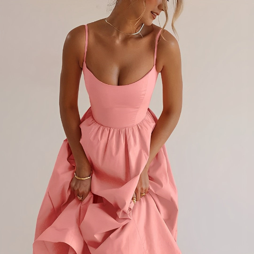 Sleeveless A-line midi dress for women, a chic and comfortable choice for elegant summer and occasion wear.