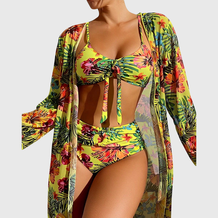 Women's flattering halter neck bikini set, perfect for summer beachwear & vacations.