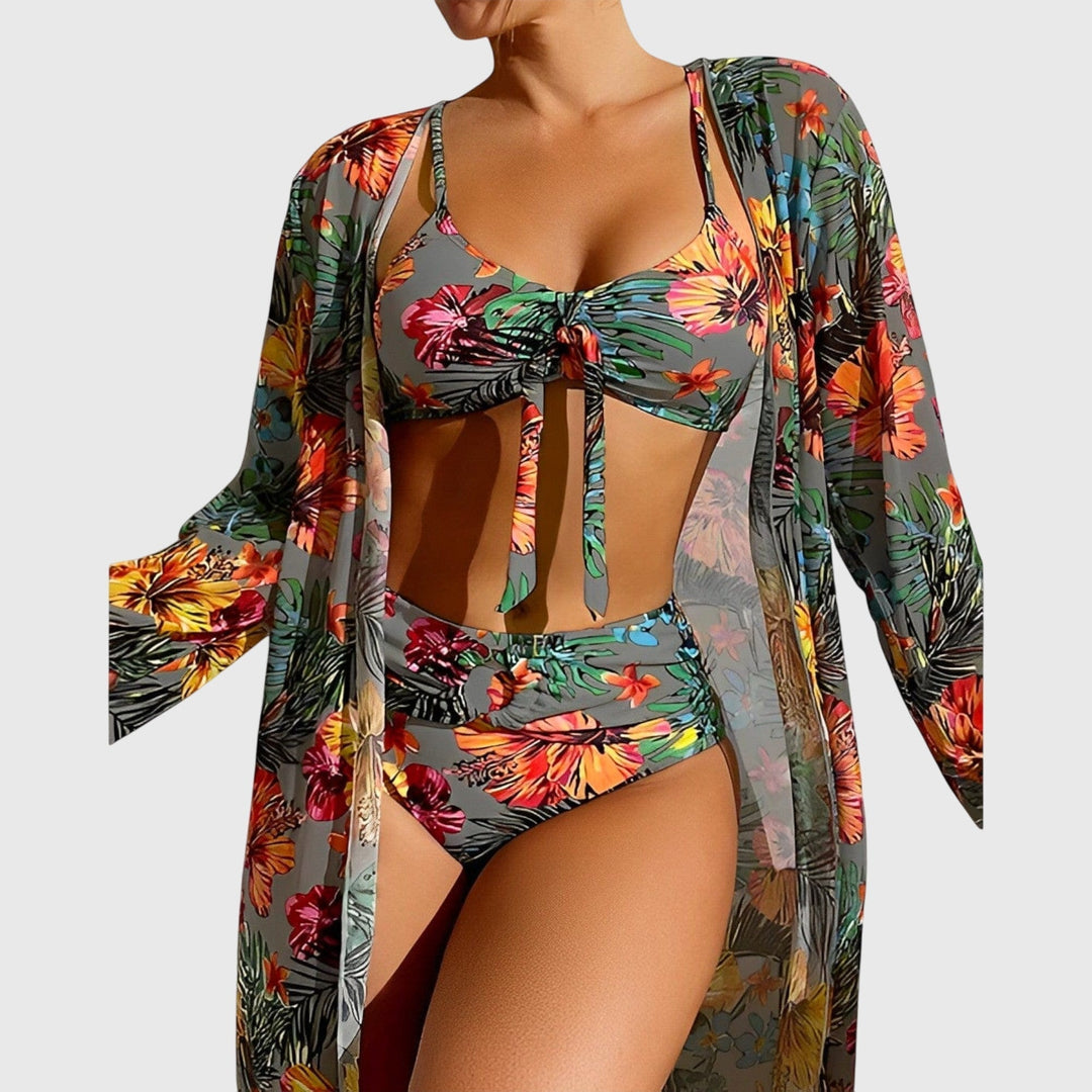 Padded halter top bikini with high-cut bottoms, a stylish women's swimsuit for beach and pool.