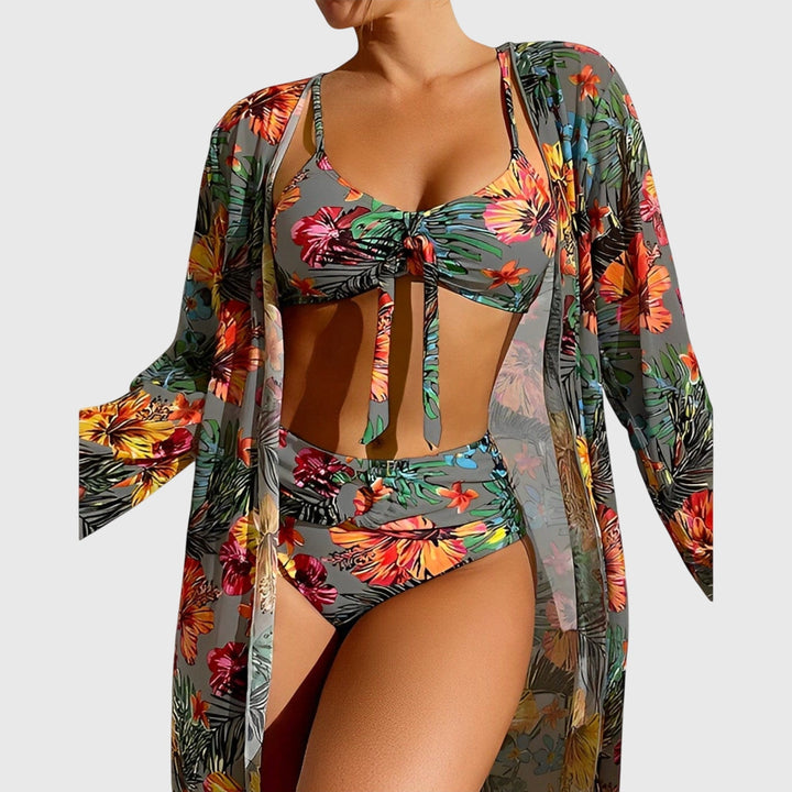Padded halter top bikini with high-cut bottoms, a stylish women's swimsuit for beach and pool.