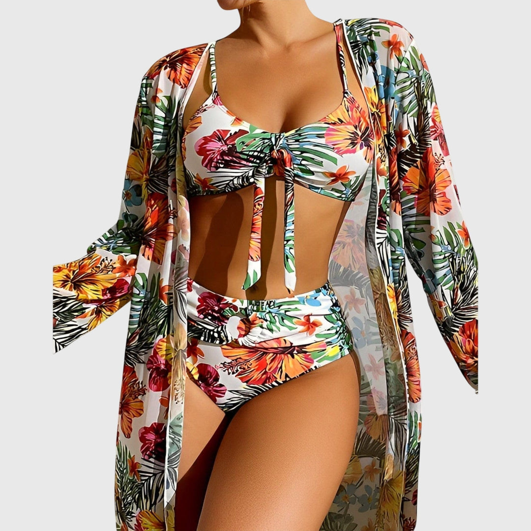 Chic halter neck padded bikini set, offering a flattering fit for women's summer swimwear.