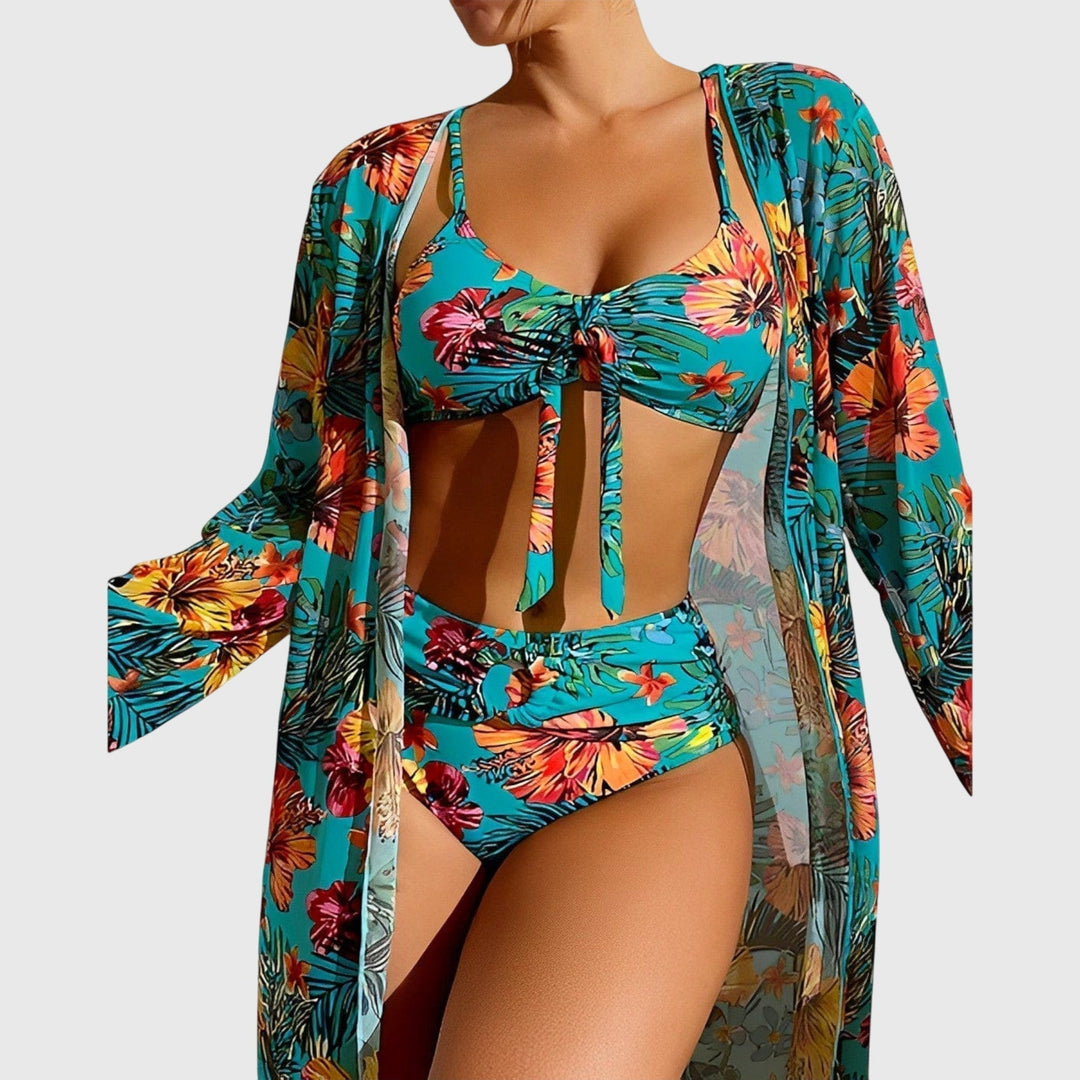 Women's halter neck high-cut bikini, ideal swimwear for a confident look on vacation or at the beach.