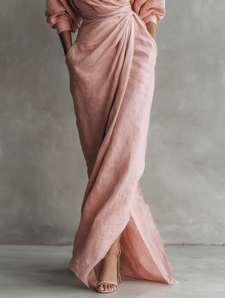 Flattering women's wrap maxi dress with V-neck, offering a timeless style for both casual and elegant wear.