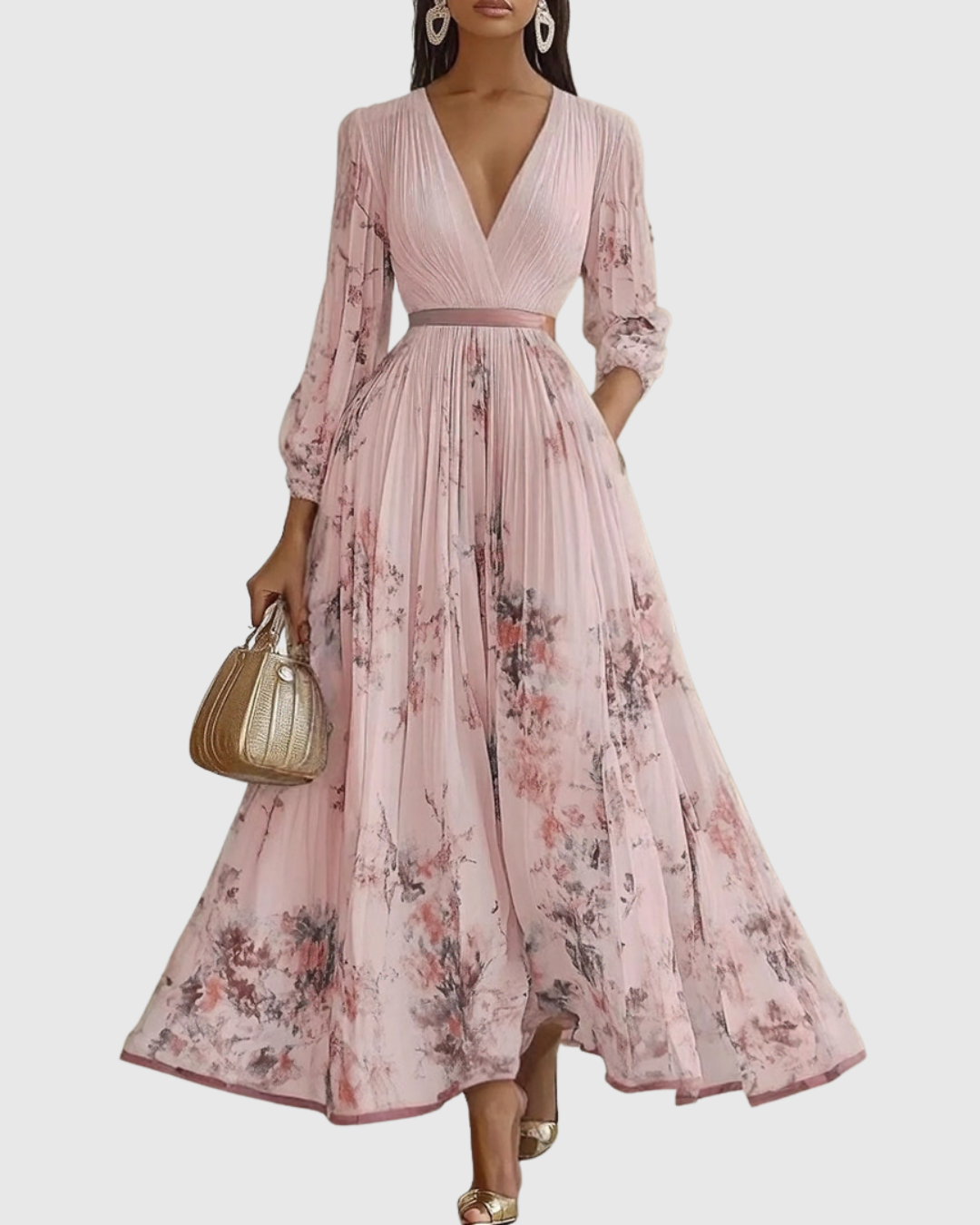 Flattering A-line women's floral sleeveless midi dress, perfect for a chic and feminine look.
