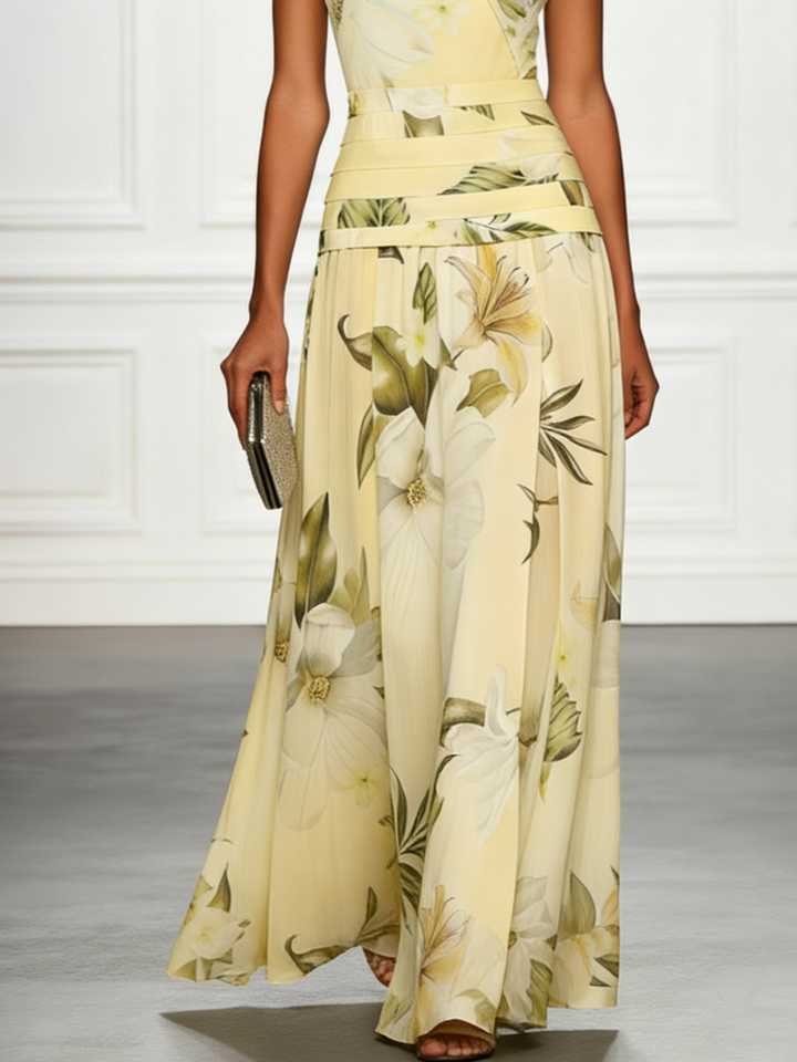 Stylish women's floral boat neck maxi dress, perfect for a garden party look.