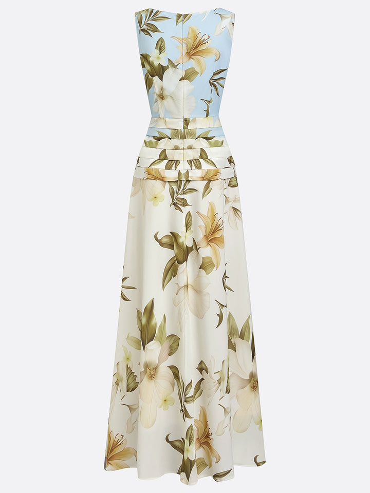 Chic women's floral boat neck maxi dress, perfect for formal events.