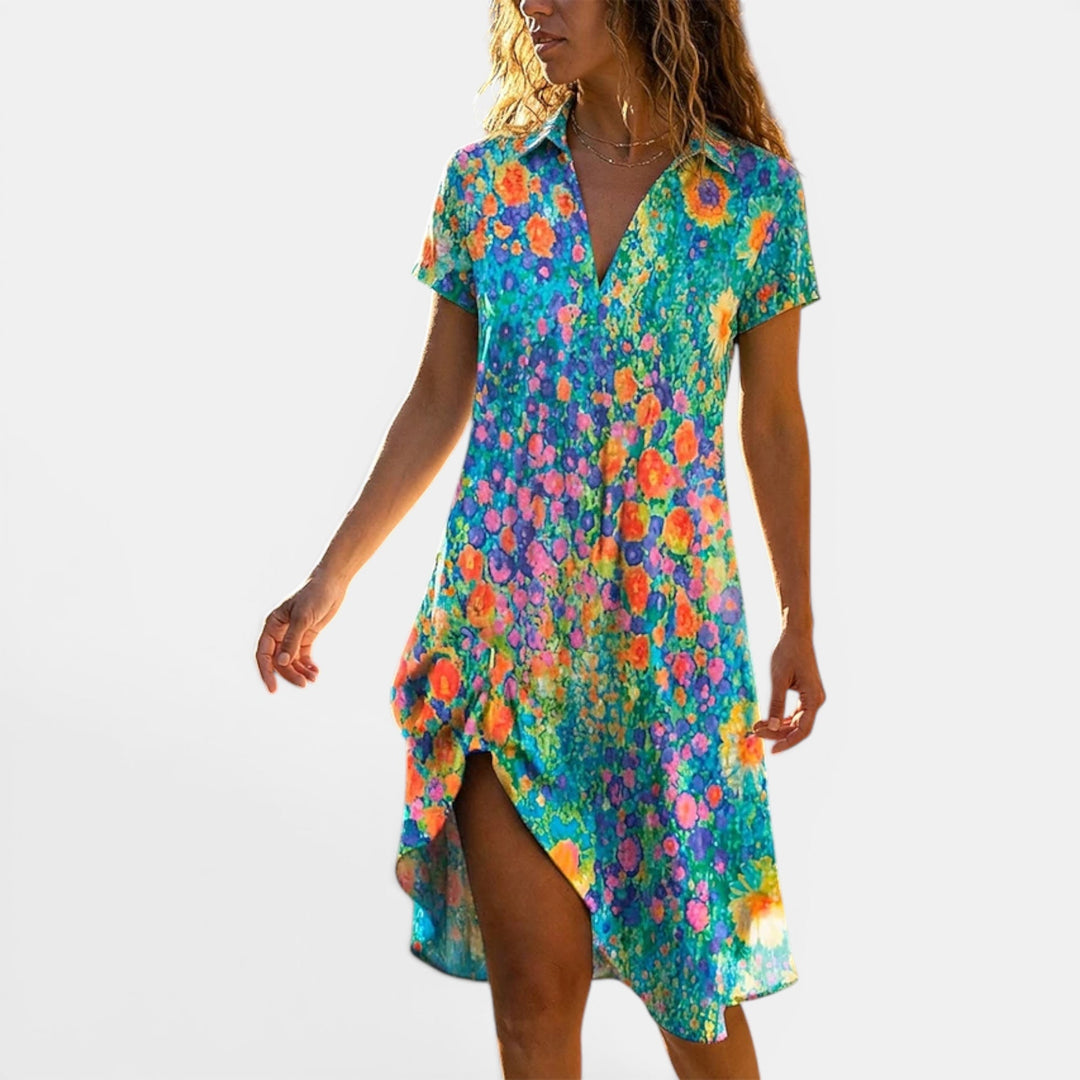 Women's casual floral maxi dress, lightweight and flowing. Perfect boho summer dress for beach, vacation, or everyday.