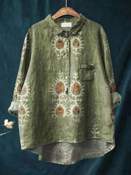 Stylish relaxed fit women's floral button-up blouse. Long sleeve, casual or elegant, great for spring.