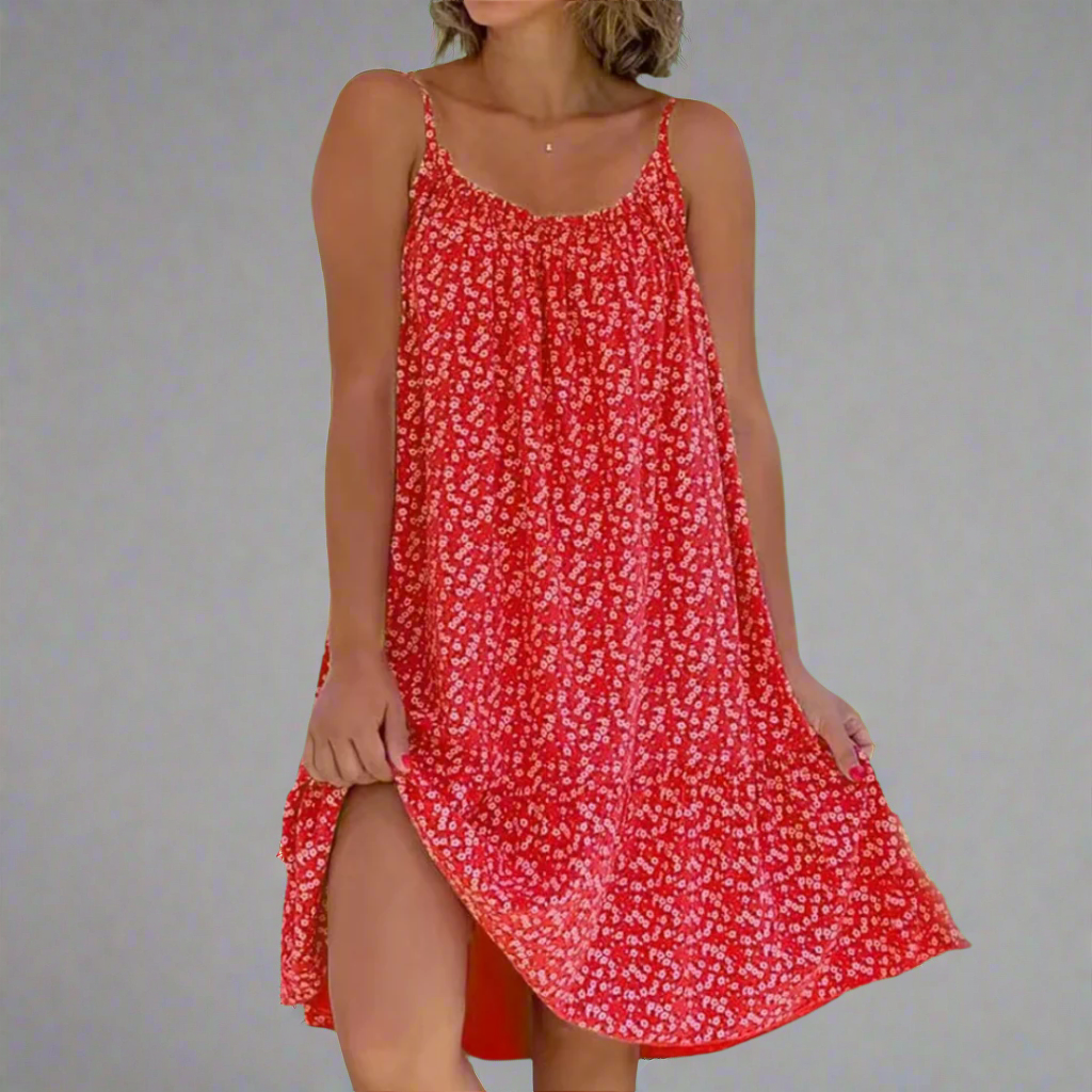Women's elegant floral camisole mini dress. Perfect summer sleeveless dress for vacation, casual & party wear.