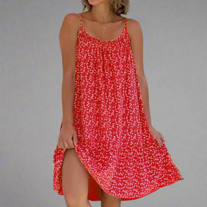 Women's elegant floral camisole mini dress. Perfect summer sleeveless dress for vacation, casual & party wear.