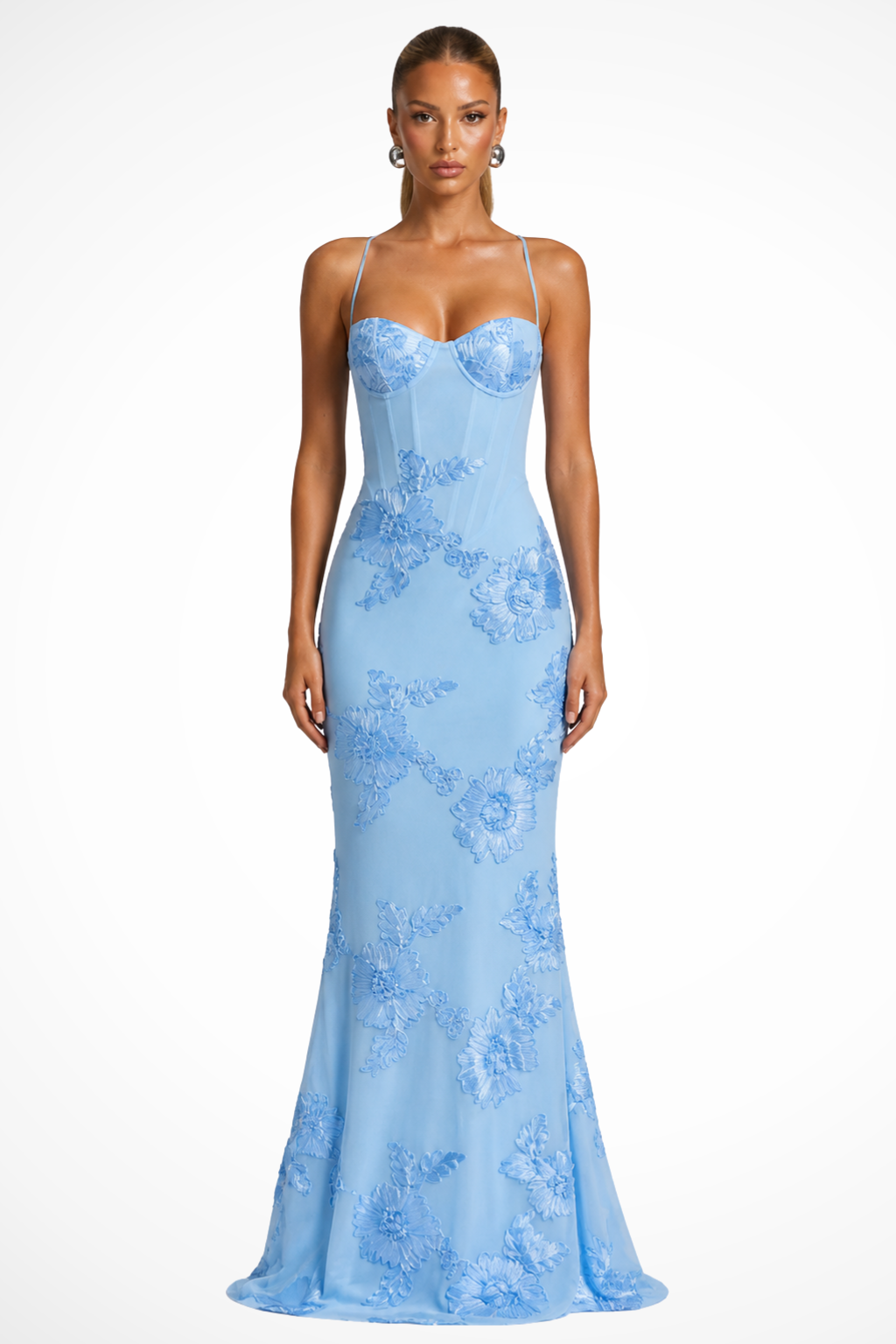 Stunning floral embroidered women's maxi dress, a cami corset style for weddings & parties.