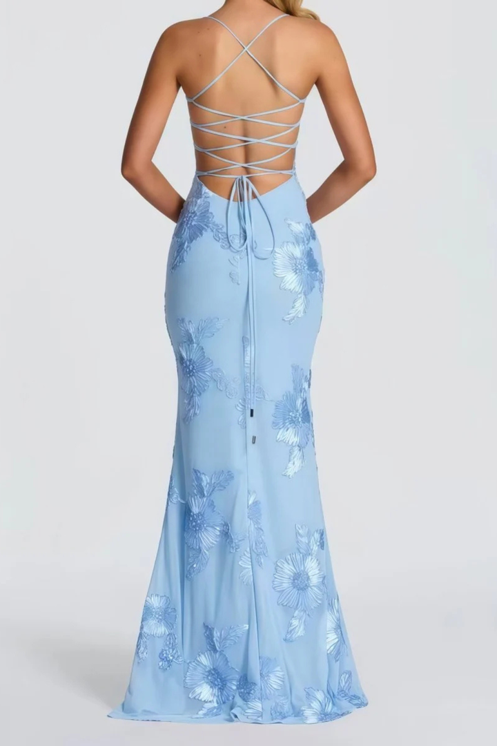 Party-ready floral embroidered cami corset maxi dress for women, elegant and chic.