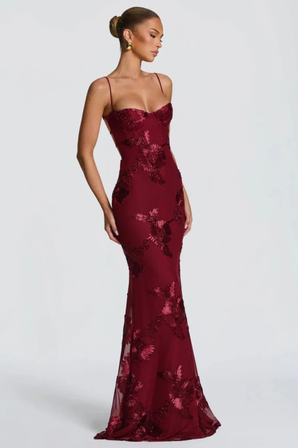 Luxurious floral embroidered corset cami maxi dress, an elegant choice for women's special events.