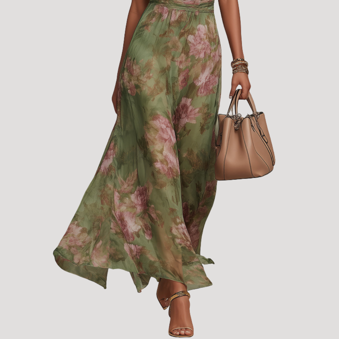Vibrant floral print women's maxi dress featuring a stylish halter neckline and comfortable flowy fit.