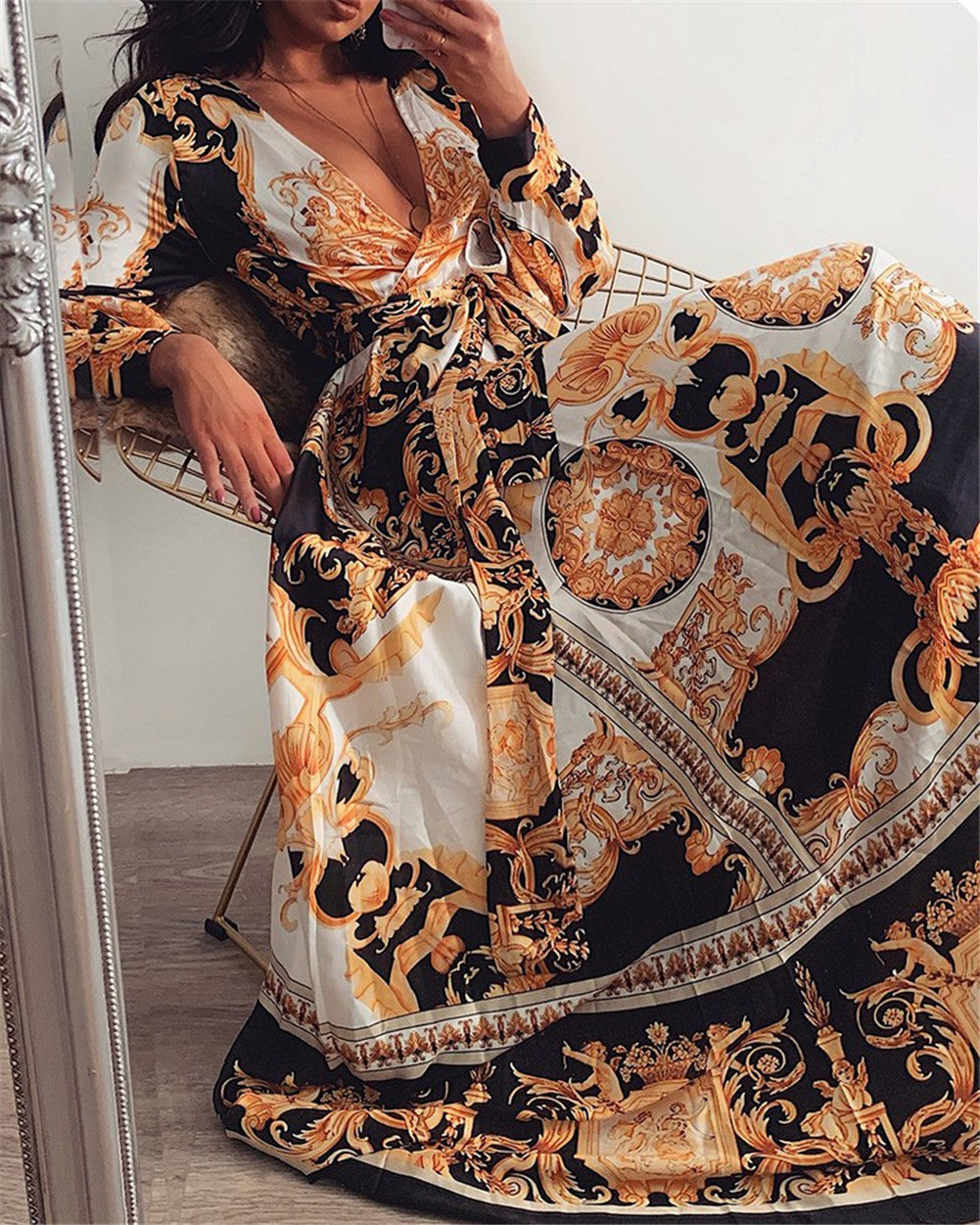 Festival fashion: women's long sleeve floral boho maxi dress for a chic, comfortable look.