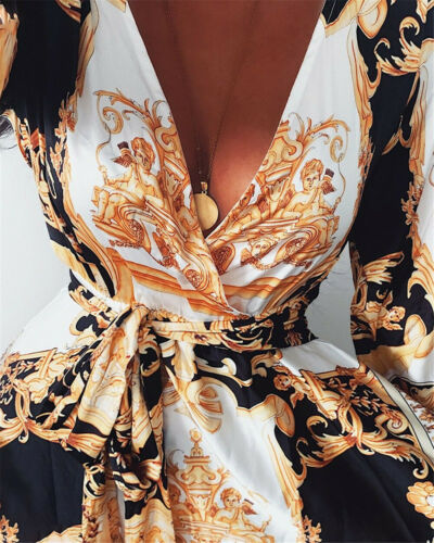 Women's long sleeve floral maxi dress in a bohemian style, great for spring & summer outfits.