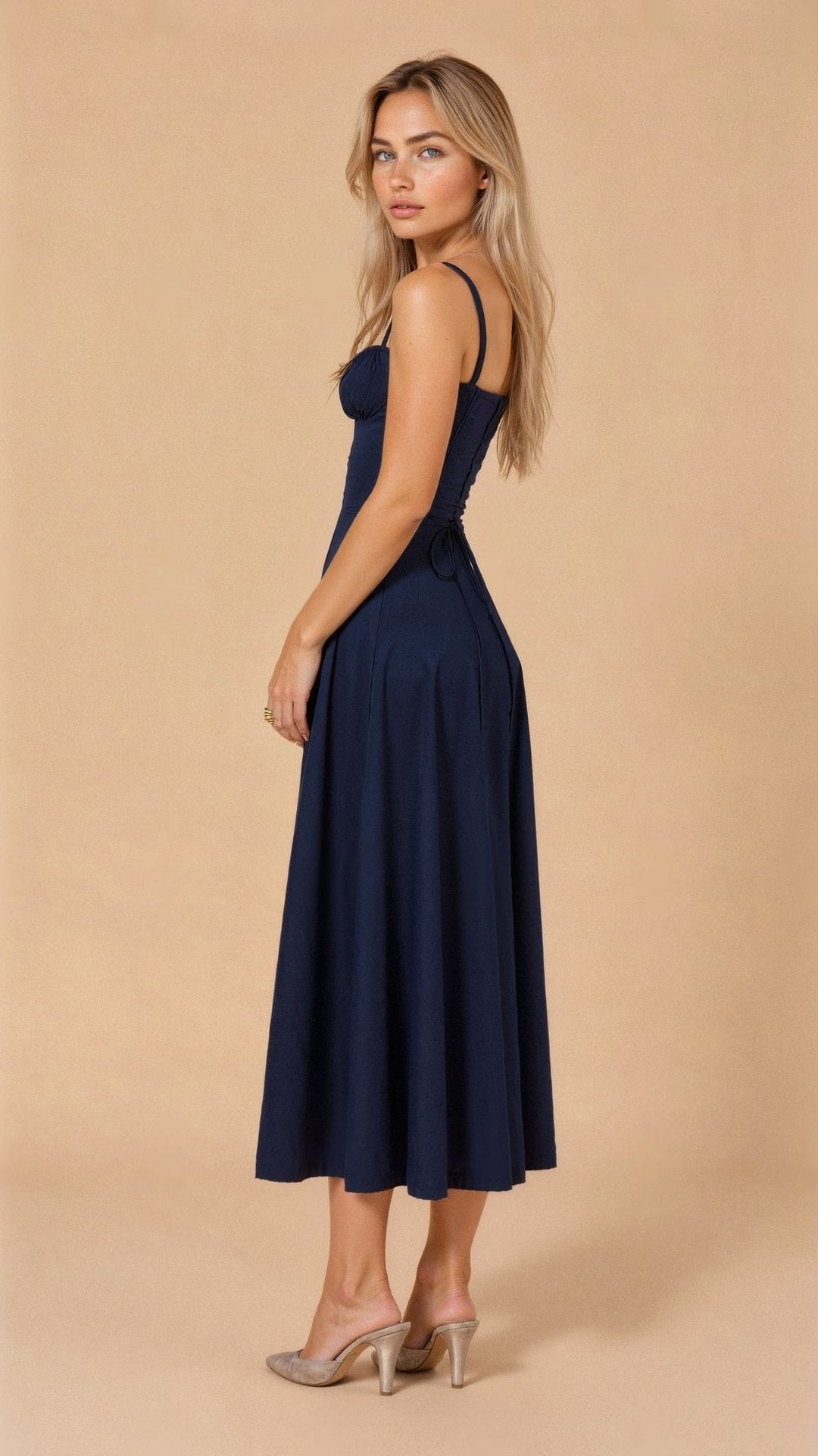 Gorgeous floral midi dress for women, sweetheart neckline, corset style, perfect for formal events.