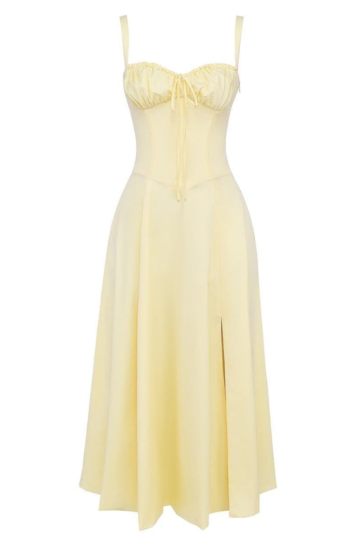 Captivating women's floral midi dress, corset top, sweetheart neckline, perfect for any occasion.