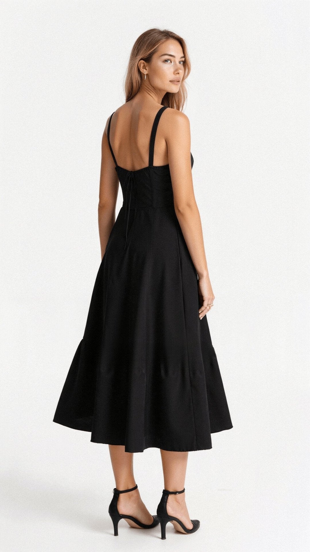 Spring fashion floral midi dress for women, with a chic corset bodice and sweetheart neckline.