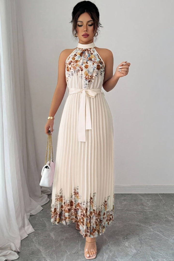 Womens fashion floral pleated maxi gown, perfect for elegant attire.