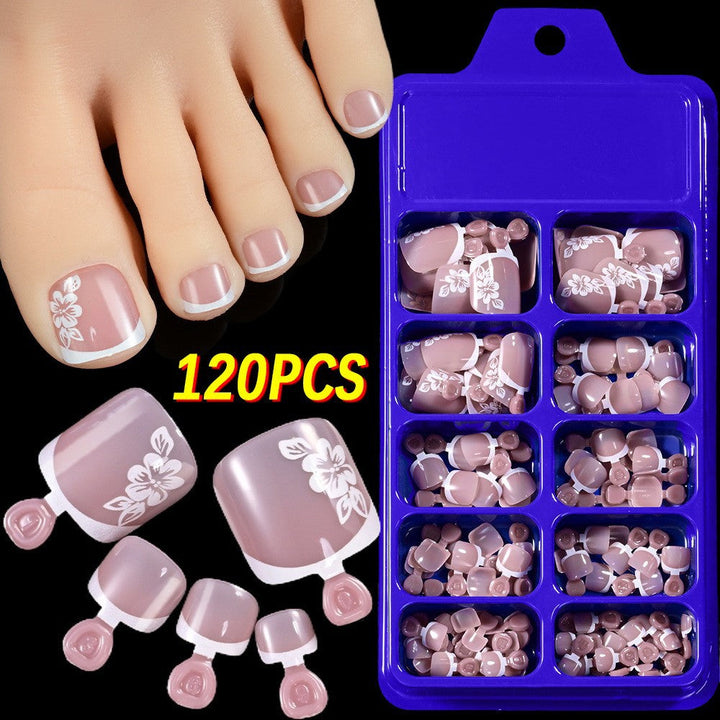 Women's floral press-on toenails set (120 pcs) with easy application for a perfect summer pedicure.