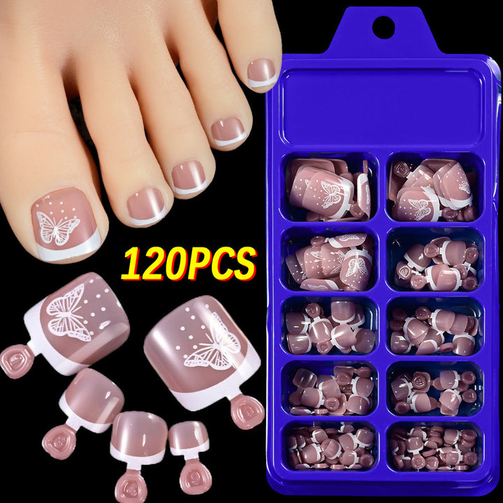Elegant floral press-on toenails for women's pedicures. 120 pieces for beautiful and easy summer nail art.