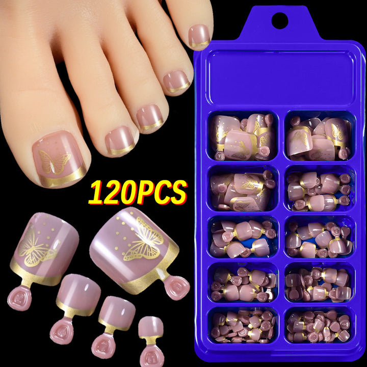 Women's artificial floral press-on toenails, 120-piece set for easy summer nail art and beautiful pedicures.