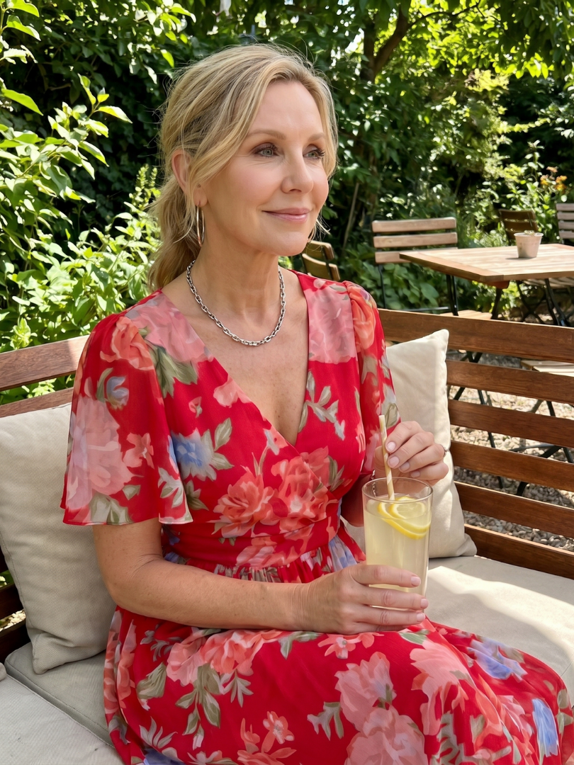 Women's flowy floral print midi dress for summer, featuring flutter sleeves, a V-neck, and gathered waist.