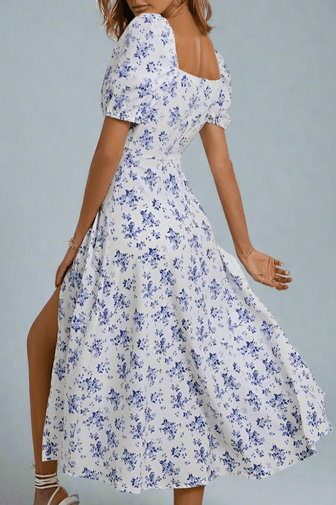 Women's floral print short sleeve dress, perfect for summer casual outings. Lightweight & comfortable day dress.