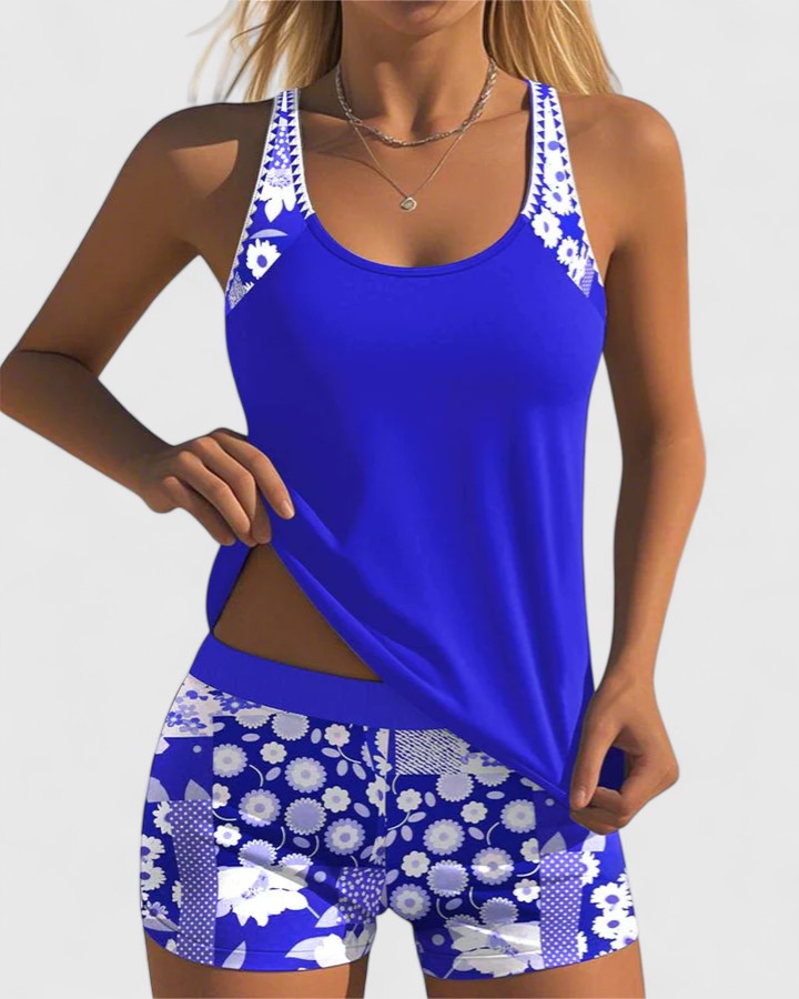 Women's floral print tankini swimsuit, perfect for stylish summer beachwear & resort vacations.
