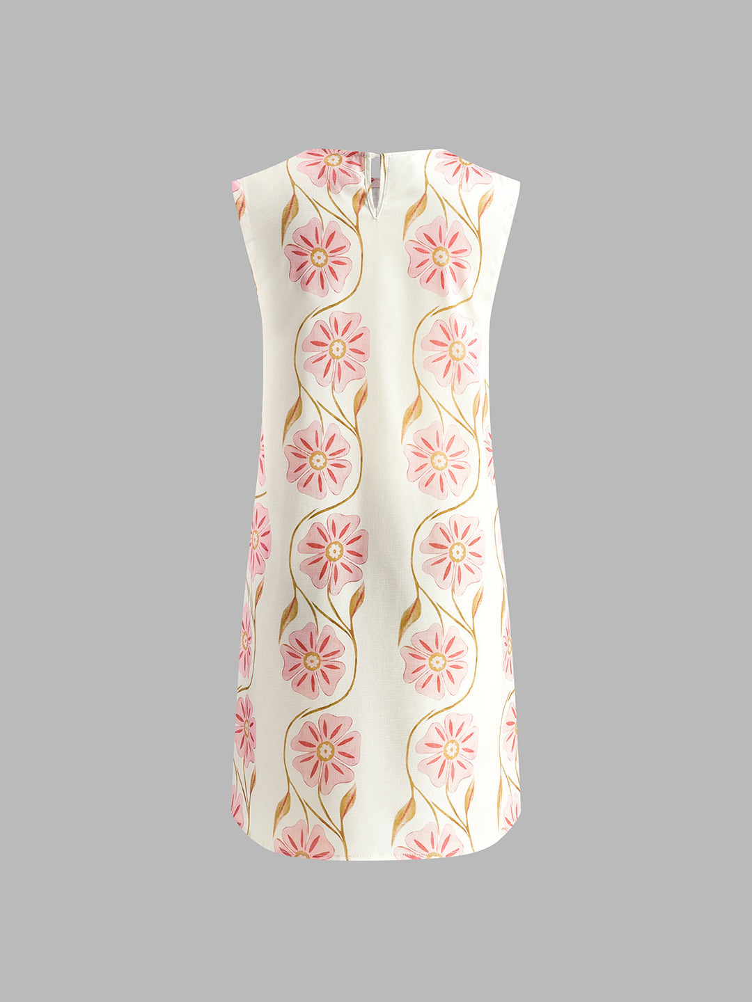 Women's summer floral mini dress, sleeveless with a crew neck, perfect for casual fashion & warm weather.
