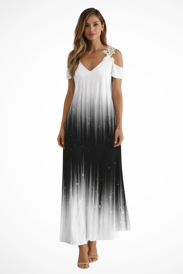 Boho chic floral sleeveless maxi dress for women, with a V-neck. Great summer day dress or vacation outfit.