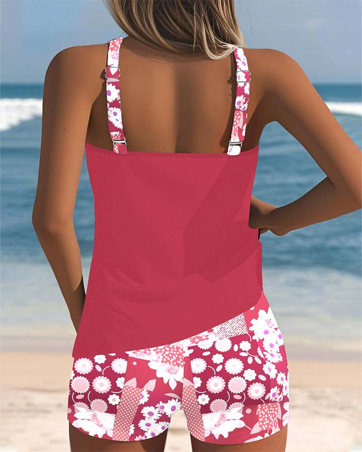 Comfortable women's floral print bikini, a perfect two-piece swimsuit for poolside relaxation and summer.