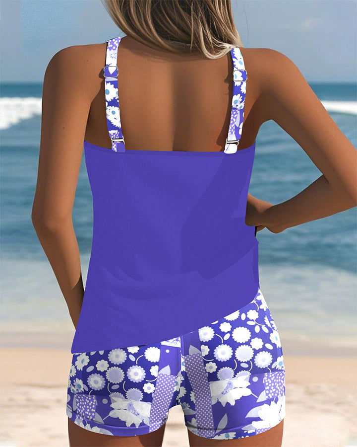 Vibrant floral two-piece bikini for women, ideal for swimming, sunbathing, and summer beach activities.